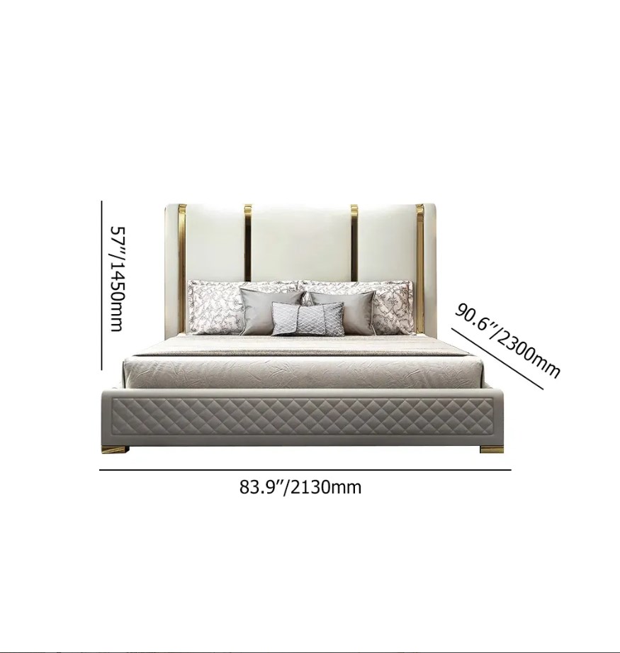 Modern polished gold and faux leather headboard Included upholstered king bed