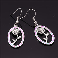 Anting Wanita Desain Mawar Bingkai Bulat Opal Tembaga, Mewah, Elegan, Bergaya Keren, Serbaguna