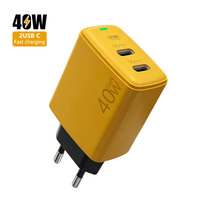 Chargeur rapide GaN PD double USB-C 40W avec logo personnalisé OEM ODM, prise EU, matériau ignifuge PC+ABS, chargeur universel pour ordinateur portable et smartphone