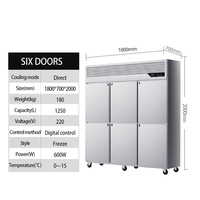 Réfrigérateur-congélateur vertical commercial à 6 portes en acier inoxydable, 1400L, double température, stockage à froid pour restaurant et cuisine