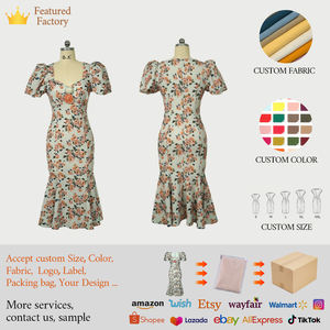 ZYHT 10360 produttori di abbigliamento Summer Chic Retro Temperament manica a sbuffo Rose Midi Print Women <span class=keywords><strong>Dressy</strong></span> Dress - Product Image 6