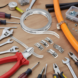 ชุดอุปกรณ์<span class=keywords><strong>รัด</strong></span>สายแบบปรับได้, <span class=keywords><strong>สาย</strong></span><span class=keywords><strong>รัด</strong></span>โลหะสำหรับ<span class=keywords><strong>ท่อ</strong></span> DIY ตัดได้ตามขนาด, สแตนเลส - Product Image 1