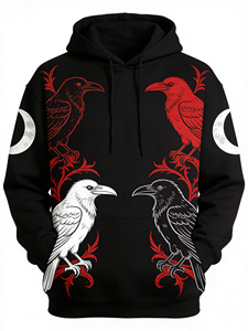 Felpa con Cappuccio Gotica Raven Moon - Felpa Nera Streetwear con Design di Corvo e Luna Crescente, Moda Gotica Mistica - Product Image 2