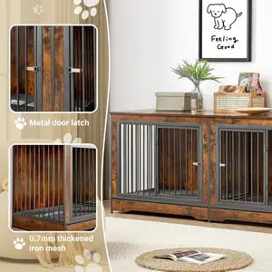 75 Inch Heavy Duty End Table Wood Double Dog Crate Furniture For 2 Large Dogs