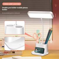 Lampe de table d'apprentissage multifonctionnelle à LED rechargeable, trois températures de couleur, 800 mA, avec support de téléphone portable et rangement pour stylos