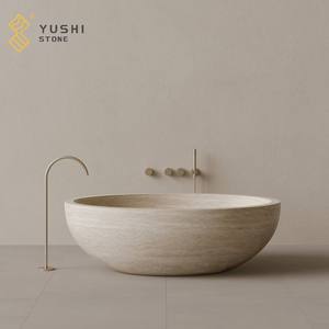 Baignoire de trempage autoportante moderne YUSHI avec égouttoir en marbre naturel de surface en pierre solide pour hôtels et bébés - Product Image 6
