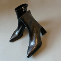 Bottines à talon chaton en similicuir texturé noir pour femme, à bout pointu, avec fermeture éclair arrière, pour l'automne et l'hiver, chaussures de bureau, faible MOQ, ODM