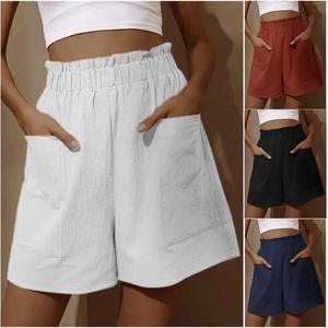 Summer New Loose Large Size Casual Shorts Pantalon décontracté solide à taille haute pour femmes Pantalon à deux poches à jambes larges Short féminin Sport - Product Image 5