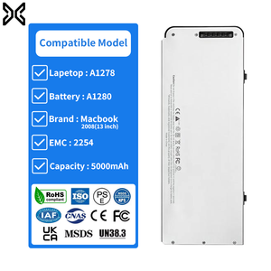 Batterie d'ordinateur portable en gros A1280 pour MacBook 13" <span class=keywords><strong>2008</strong></span> 10.8V 5000mAh <span class=keywords><strong>A1278</strong></span> 2254 Batteries d'ordinateur portable rechargeables sûres OEM - Product Image 1