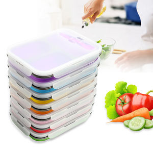 Recipientes de armazenamento de alimentos reutilizáveis ecológicos, lancheira de silicone de qualidade alimentar dobrável para crianças, nova caixa de almoço com garfo - Product Image 6