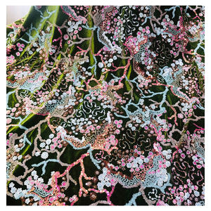 2020 Custom Pengantin Bordir Biru Beludru Renda Bunga Multicolor Payet Kain - Product Image 5