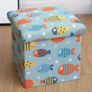 Printed Fabric Foldable Storage <b>Stool</b> <b>Ottoman</b> Toy Storage Box Flat Pack - Product Image 6