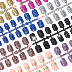 Kit di 192 Unghie Finte Quadrate Corte Scintillanti, Multicolore con Paillettes e Glitter, Unghie Finte Nude Sfumate Lucide Riutilizzabili - Product Image 5
