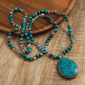 Fashion Women's Body <strong>Boho</strong> Customized Jewelry 6mm Natural Stone Knotted Crystal Glass Beads Gemstone Drop Pendant <strong>Necklace</strong> - Product Image 1