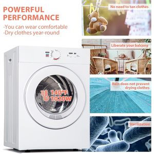 Sèche-linge compact Euhomy 1,8 pi³ portable avec revêtement en acier inoxydable blanc - Product Image 5