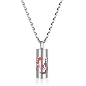 Collier pendentif cylindrique en acier inoxydable au design tendance et élégant, diffuseur d'huiles essentielles parfumées - Product Image 1
