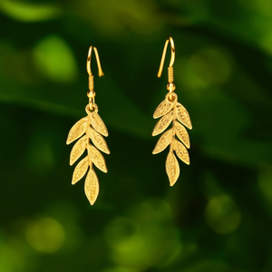 Boucles d'oreilles pendantes tendance en acier inoxydable 316L plaqué or PVD, design feuille durable et résistant - Product Image 3