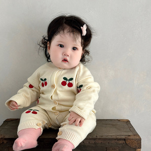 Combinaison décontractée <span class=keywords><strong>pour</strong></span> bébé fille, nouvelle collection printemps-automne, pull en tricot cerise <span class=keywords><strong>pour</strong></span> <span class=keywords><strong>les</strong></span> tout-<span class=keywords><strong>petits</strong></span>, 100% coton, barboteuses <span class=keywords><strong>pour</strong></span> bébé - Product Image 1