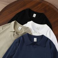 T-shirt en maille col en V à manches courtes, style américain vintage, décontracté, coupe ample pour homme, couleur unie, respirant