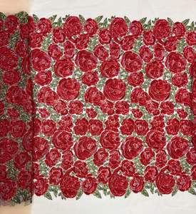 Tulle <span class=keywords><strong>blanc</strong></span>, <span class=keywords><strong>velours</strong></span> rouge, rose, broderie florale sur toute la surface, tissu multicolores, stock disponible, livraison rapide, États-Unis, Europe, Moyen-Orient - Product Image 2