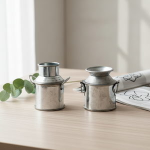 Venta al por mayor de accesorios para casa de muñecas: Miniatura retro de aleación simulada, pequeña olla de hierro para leche y cubo de leche - Product Image 1