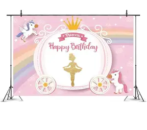 Feliz aniversário backdrop dourado dança meninas princesa foto fundo personalizado chuveiro do bebê estúdio adereços
