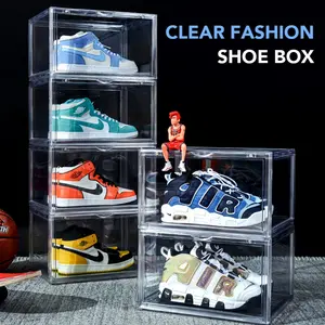 Şeffaf mıknatıs plastik ayakkabı kutuları damla ön ayakkabı saklama kutusu akrilik özel şeffaf ekran ayakkabı kutuları istiflenebilir organizatör