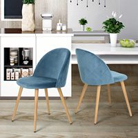 Cuisine moderne romantique salon chaises de salle à manger rembourrées siège coussin en velours bleu clair avec pieds en métal finition bois