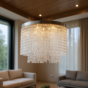 Lámpara de araña moderna de cristal redonda, grande, cilíndrica, colgante, para sala de estar, elegante, para interiores, con LED - Product Image 2