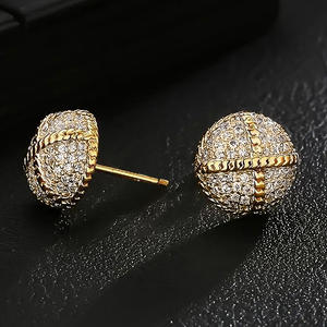 Pendientes de Bola de Oro Blanco E4808 con Cristales de Estrás, Microincrustaciones, Joyería de Moda Unisex - Product Image 3