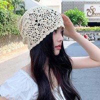 Chapeau en crochet tendance d'été pour femmes, chapeau tricoté ajouré à fleurs
