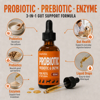 Waylemo Gouttes liquides probiotiques 3 en 1 pour chiens et chats, enzymes digestives prébiotiques, huile de poisson à la citrouille, santé digestive, OEM