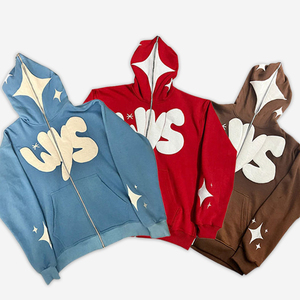 100% Cotton Puff Screen Printing Streetwear Full Zip up <b>Hoodie</b> Manufacturers Zipup <b>Hoodie</b> Custom Logo Heavyweight Zip up Hoodies - Product Image 2