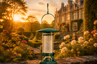 Mangeoire à oiseaux compacte en tube avec poignée de suspension, plusieurs ports pour graines, perchoirs, design antique, écologique, pour la décoration de patio, jardin et cour