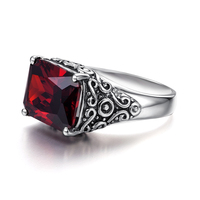 Bague en argent sterling 925 véritable avec pierre de cristal rubis pour homme et femme, motif médiéval gravé vintage, bijoux