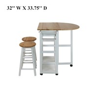 Îlot de cuisine moderne en bois durable et écologique avec 2 tabourets ronds, 2 tiroirs, chariot et bar à petit-déjeuner