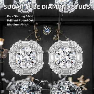 โรชิเม่ ต่างหูทรงลูกบาศก์ประดับเพชรซีกอน 925 เงินสเตอร์ลิง คิวบิกเซอร์โคเนีย ของขวัญสำหรับงานแต่งงานและวันครบรอบ - Product Image 2