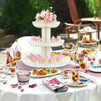 Support à cupcakes pliable à 3 niveaux en papier nid d'abeille, présentoir à desserts, plateau de service pour gâteaux de mariage, anniversaire, Noël, Pâques