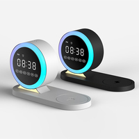Chargeur sans fil 3-en-1 LED de bureau 5W, station de charge rapide pliable, réveil, haut-parleur Bluetooth sans fil