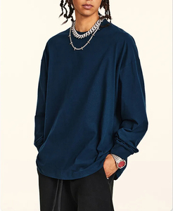 ขายดีเสื้อยืดคอกลมเข้ารูปผ้าฝ้ายธรรมดาสำหรับผู้ชายเสื้อยืดธรรมดาแขนยาวโอเวอร์ไซส์ - Product Image 3