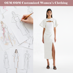 <span class=keywords><strong>Abito</strong></span> <span class=keywords><strong>Midi</strong></span> da Donna Elegante e Minimalista su Misura, Bianco, <span class=keywords><strong>con</strong></span> Collo Alto, Cut-out, Anello Dorato, Maniche a Volant e <span class=keywords><strong>Spacco</strong></span> Alto, per Feste - Product Image 1