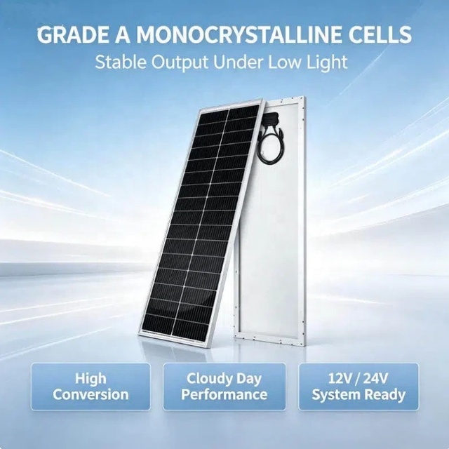 Long Narrow Rigid Monocrystalline Solar Panel Slim Strip PV Module 12V 18V for RV Camper Van Boat Yacht Solar Awning Pet