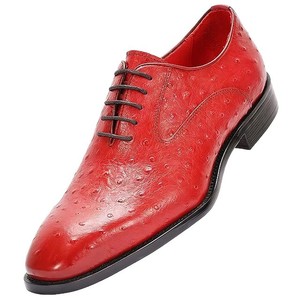 Chaussures habillées en cuir d'autruche rouge pour hommes, talon bas, style britannique, chaussures de mariage formelles, taille 38 à 47 - Product Image 5