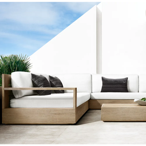 Canapé modulable en teck personnalisable - Canapé de patio extérieur en teck massif avec coussins à séchage rapide - Product Image 1