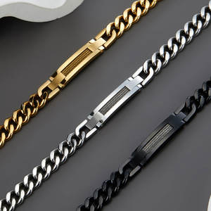 Pulsera y brazalete de moda para hombre de acero inoxidable 316L antideslustre, chapado en oro de 14K y 18K, espacios en blanco grabables para pulseras de hombre - Product Image 3