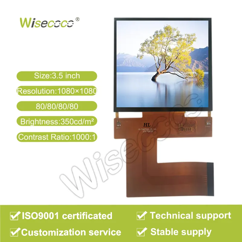 טווח טמפרטורת בהירות מותאמת אישית של Wisecoco 3.5 אינץ' Tft Lcd Mipi 1080*1080 מסך LCD מגע מגע אופציונלי