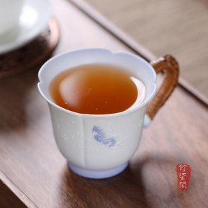 Bamboo Woven Tea <b>Cup</b> Porcelain Hand Painted Butterfly New Chinese Style Master <b>Cup</b> Tasting <b>Cup</b> Single <b>Cup</b> - Product Image 3