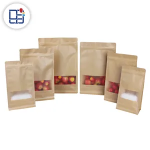 Craft Kraft Paper Rice Food Packaging Take Away Translucent Window Bags With Resealable Easy To Tear Zipper