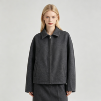 Veste décontractée coupe-vent tissée personnalisée pour femme, avec col à revers et fermeture éclair, silhouette ample, style vintage, pour automne-hiver