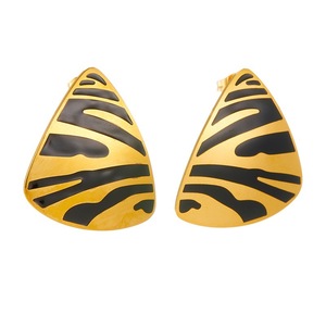 Geometric Triangular Gold Plated Stud Earrings With Zebra Pattern For Party Fashion - Product Image 5